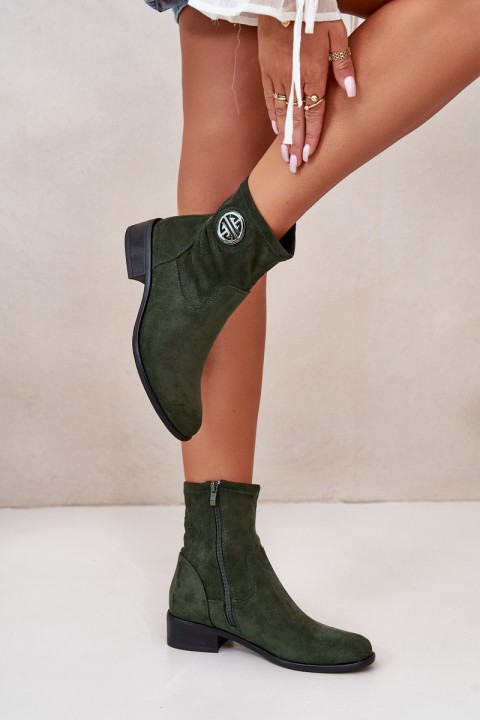 Women's Boots With Zip And Decorative Detail Eco Suede Green Lerioria