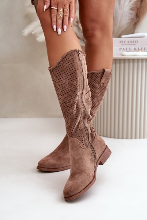 Cutout Boots On Flat Heel Brown S.Barski HY66-150