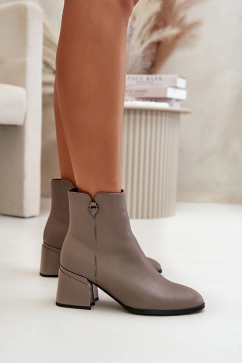 Elegant Warm Ladies Boots Made Of Natural Leather Beige Vinceza 77106