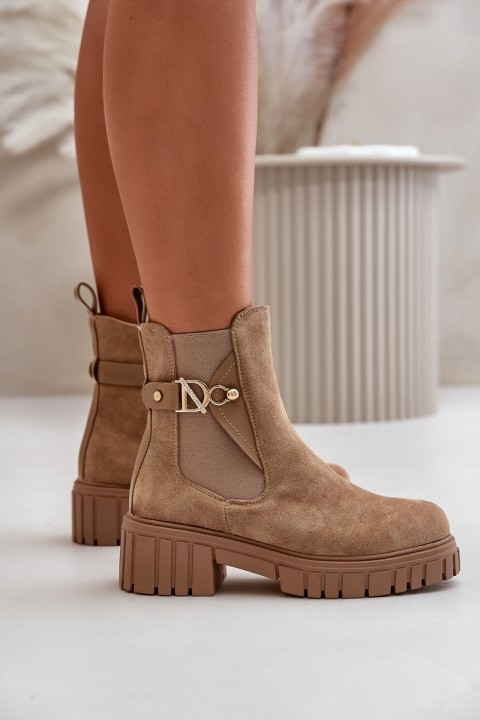 Warm Ladies Boots With Gold Detail Eco Suede Beige Bervena