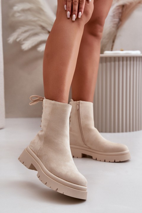 Suede Ankle Boots With Flat Heel Beige Lakyta