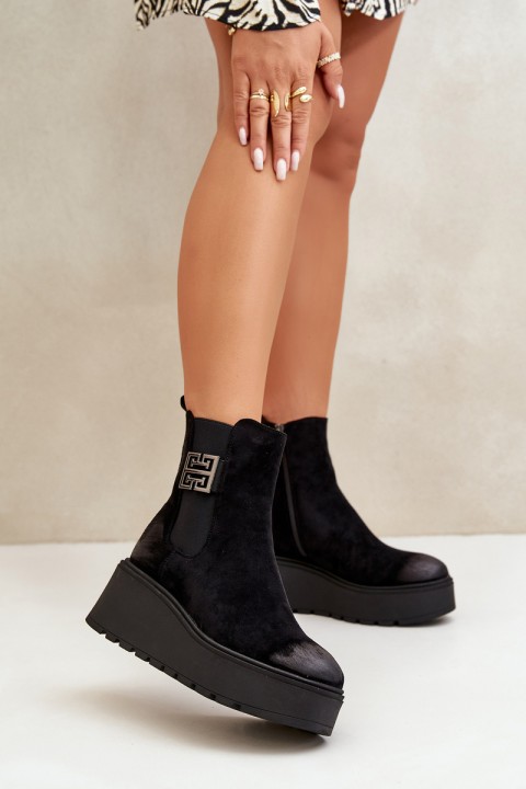 Warm Ankle Boots Women On Wedge And Platform Made Of Eco Suede Black Vinceza 58339