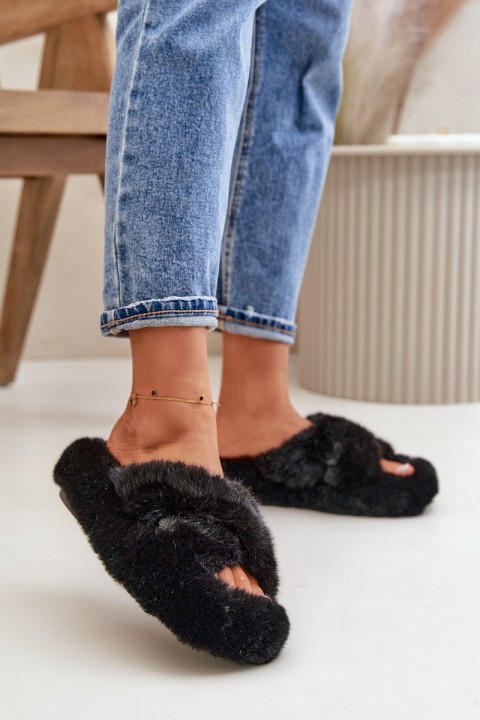 Furry Women's Slippers On Thick Sole Black Lavitera