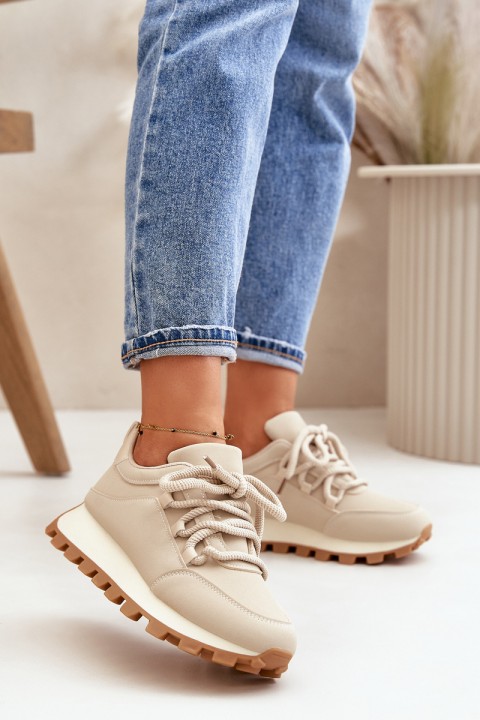 Sports Shoes Sneakers On Platform Made Of Eco Leather Beige Riadella