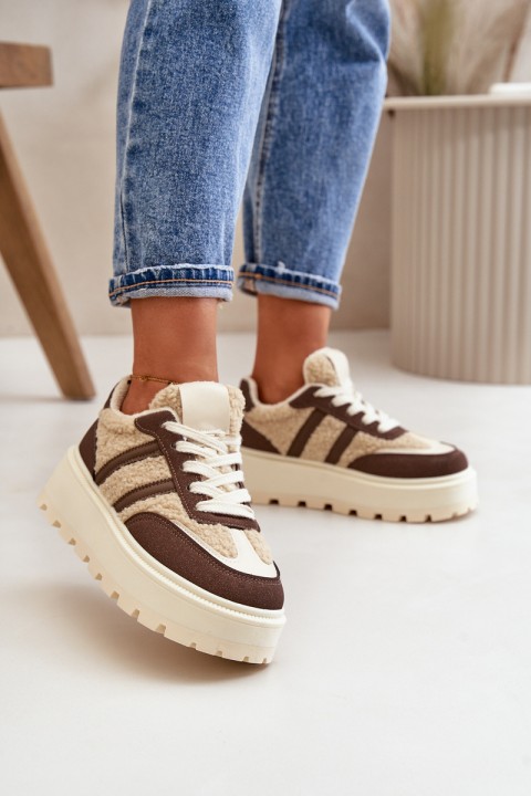 Warm Women's Platform Sneakers with Fur Brown Daivlene