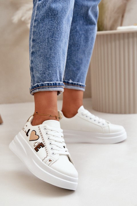 Women's Platform Sneakers With Decorative Writing White Orlian