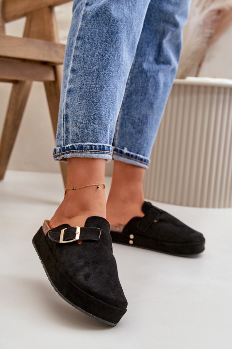 Women's Platform Clogs With Gold Buckle Black Terilaina