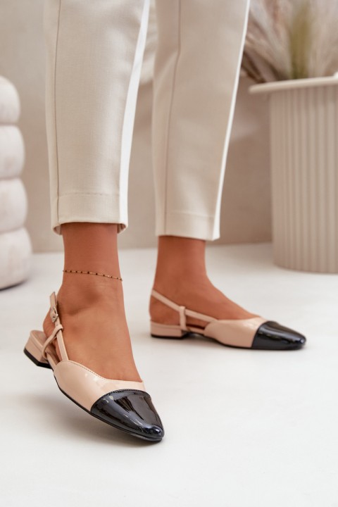 Patent Leather Ballerinas On Low Heel With Open Heel Beige Kairael