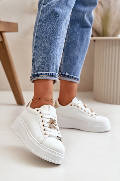 Women's Platform Sneakers with Bear White Vailina