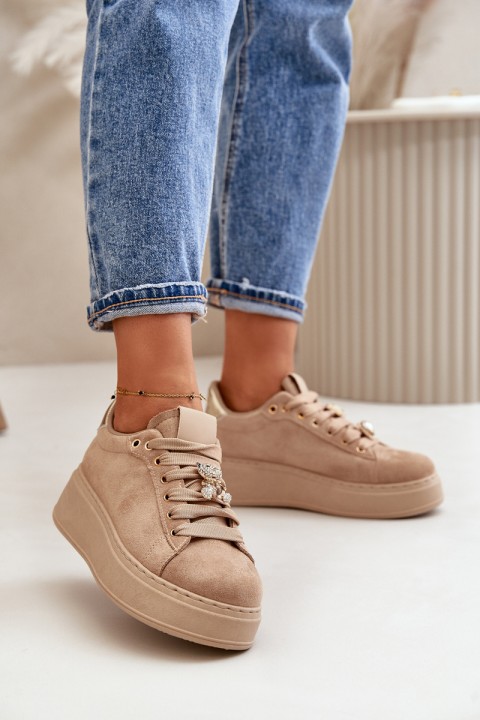 Women's Platform Sneakers With Bear Beige Vailina