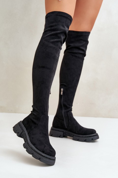 Women's Over the Knee Eco Suede Boots Black Irithalla