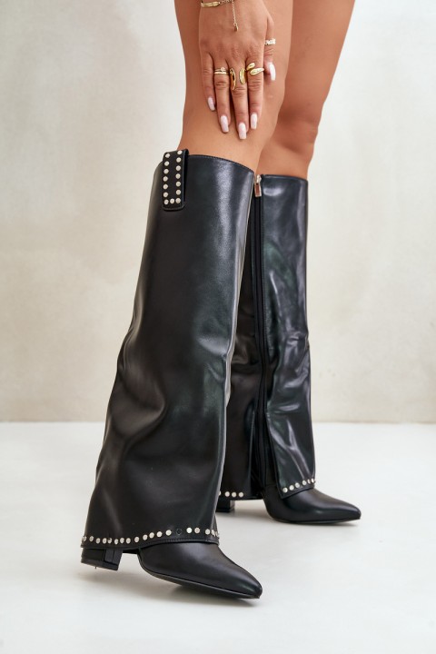 Ladies Boots With Turned Shaft On Heel Black Kaielia