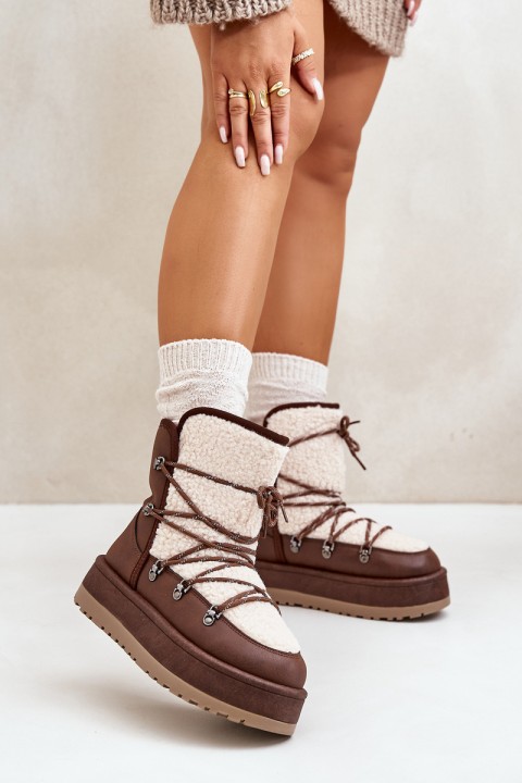 Women's Snow Boots On Platform With Lacing Brown Riaviana