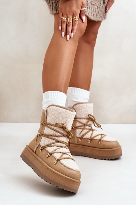 Women's Snow Boots On Platform With Lacing Light Brown Riaviana