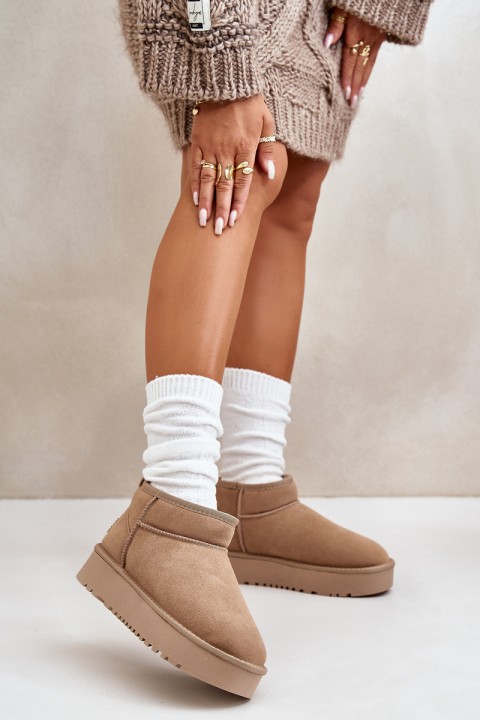 Women's Suede Snow Boots On Platform Beige Nereviana