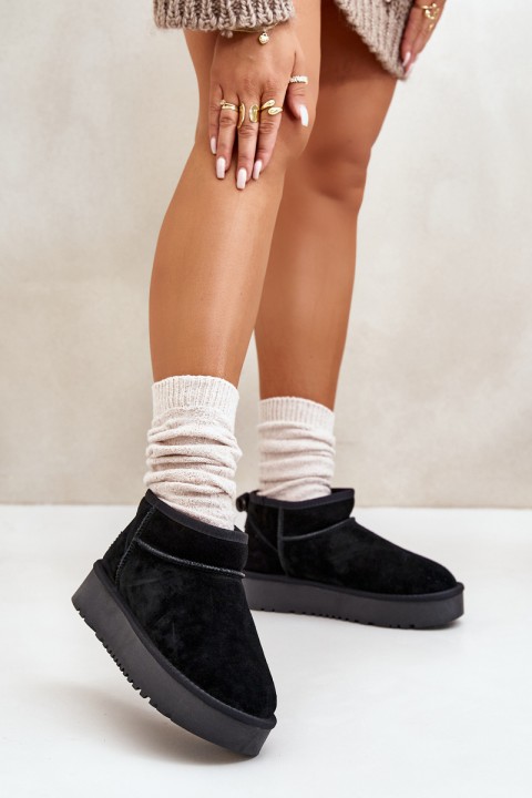 Women's Suede Snow Boots On Platform Black Nereviana