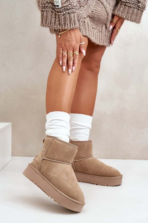 Women's Suede Snow Boots on Platform Above Ankle Beige Rianaella