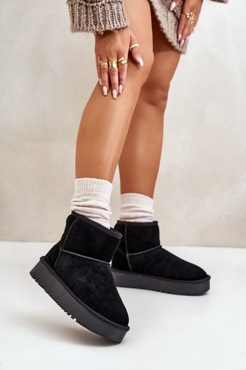 Women's Suede Snow Boots On Platform Above Ankle Black Rianaella