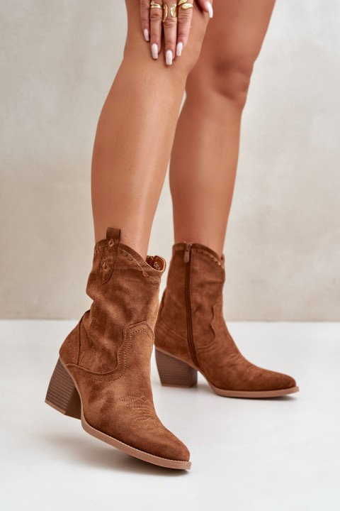 Cowboy Ankle Boots On Heel With Eco Suede Camel Narinae