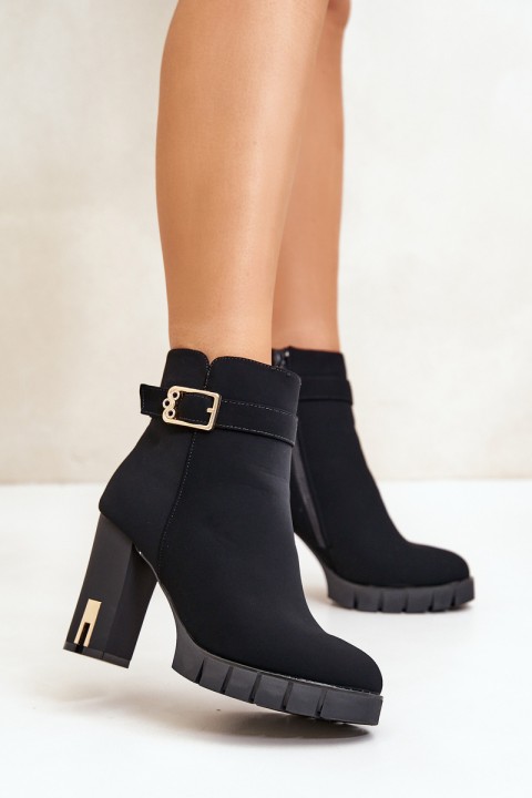 Leather Ankle Boots With Buckle On Heel Black Eftane