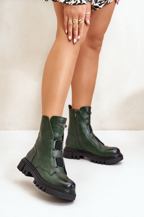 Warm Women s Worker Boots with Zipper Eco Leather Green Mailyra