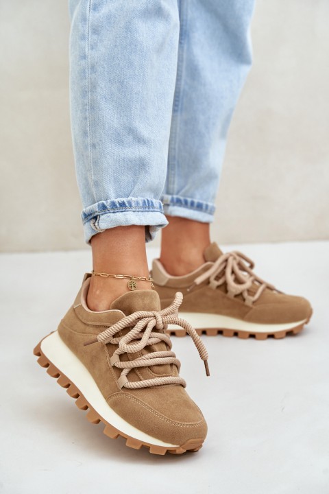 Sport Shoes Sneakers On Platform Made Of Eco Suede Brown Riadella