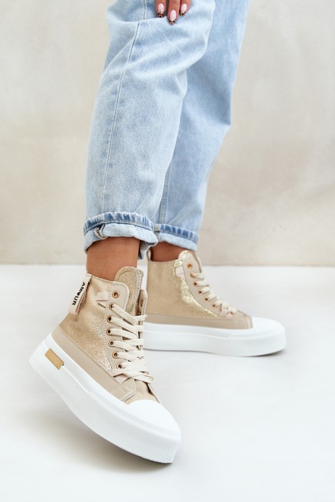 Women's High Sneakers On Platform Beige-Gold Averira