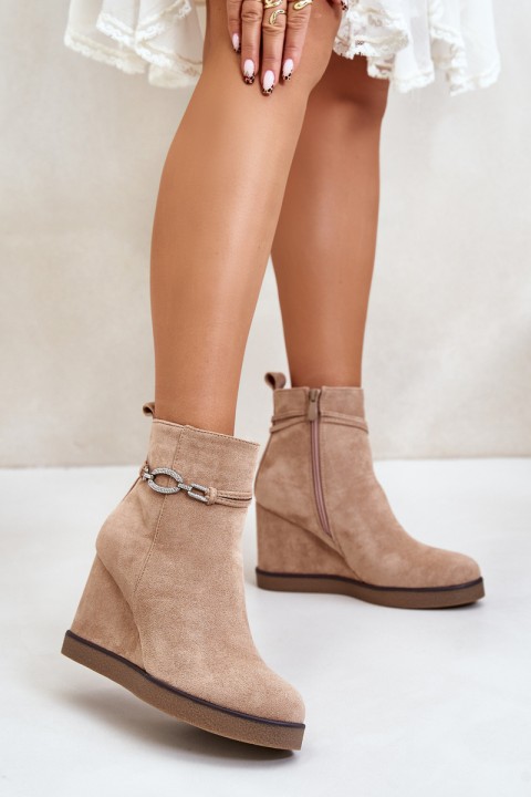 Wedge Ankle Boots With Decorative Strap Beige Kaiviana