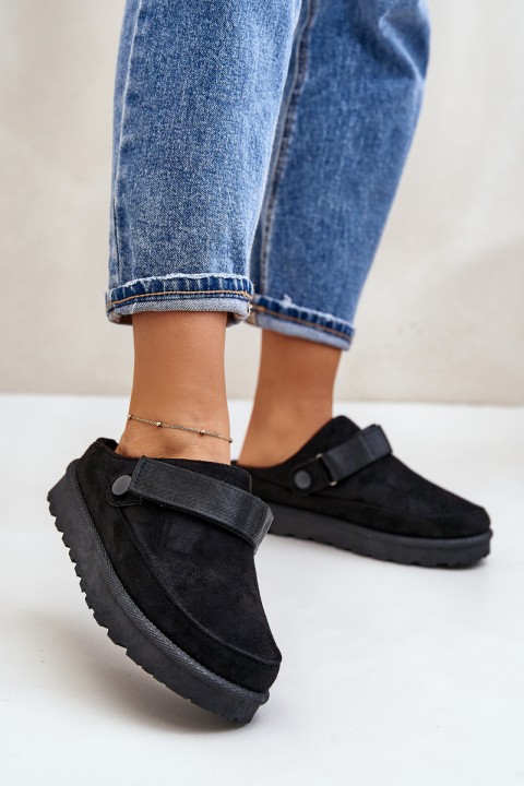 Women's Slippers Insulated With Fur On Platform Black Azida