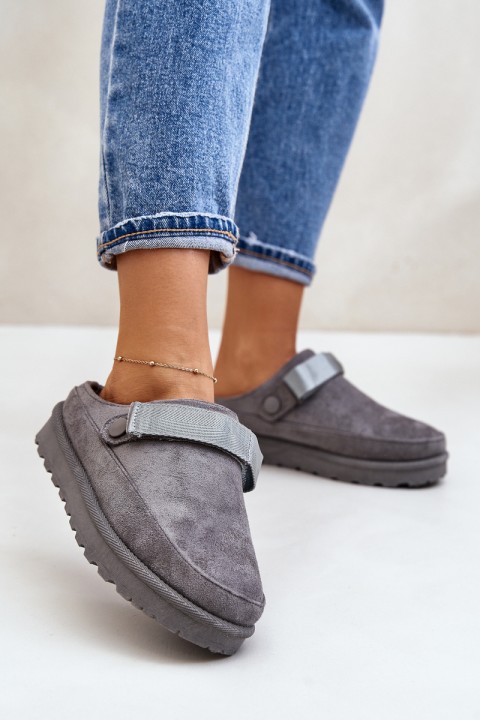 Women's Slippers Insulated With Fur On Platform Gray Azida