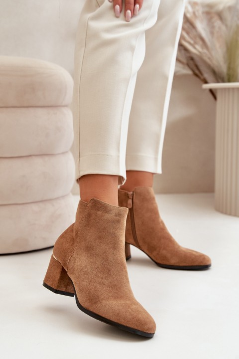 Eco Suede Ankle Boots With Heel Zipper Closure Camel Sairis