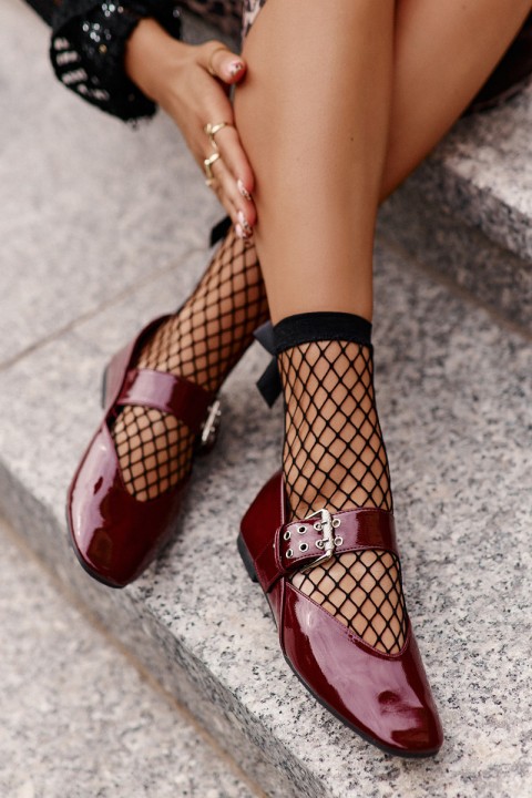 Lacquered Ballerinas With Strap Burgundy Azirae