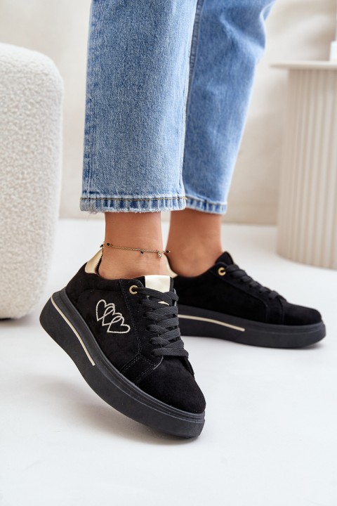 Womens Platform Sneakers With Hearts Black Avirorae