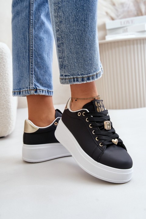 Women's Platform Sneakers with Decorations Black Herbisa