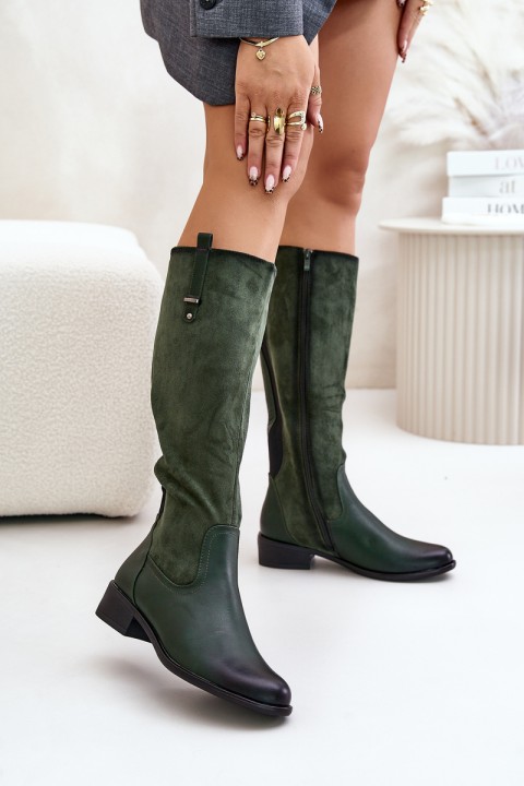 Women's Insulated Knee High Boots With Zipper Green Ivasira