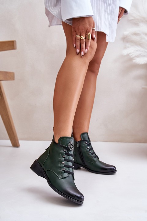 Low Insulated Ankle Boots with Zipper and Decoration Green Nevalia