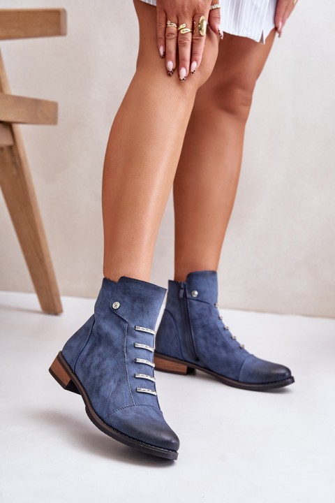 Warm Women's Ankle Boots on Flat Heel Blue Labise