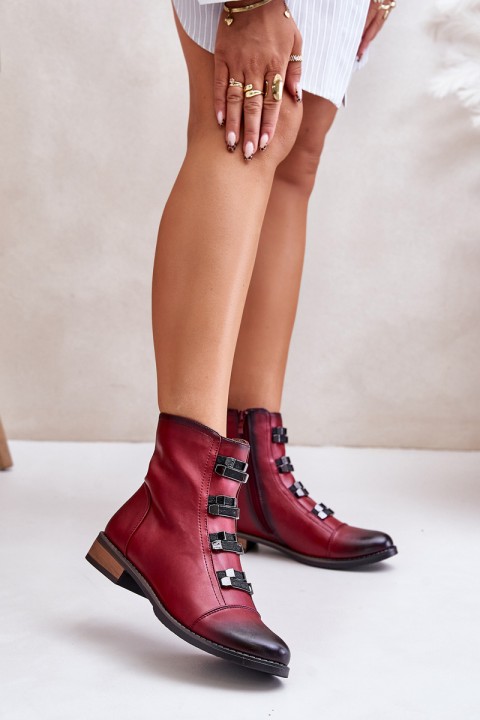 Warm Women's Ankle Boots with Zipper Burgundy Evalith