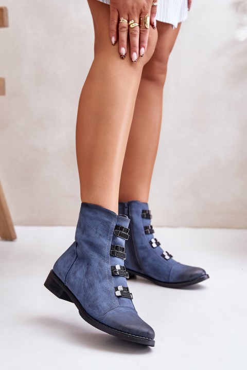 Warm Women's Zip Ankle Boots Blue Evalith