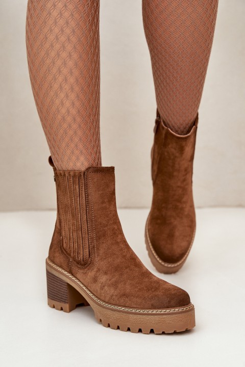 Women's Heeled Boots Made Of Eco Suede Insulated Brown Nevitas