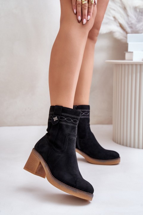 Warm Women's Ankle Boots With Heels Black Vailia