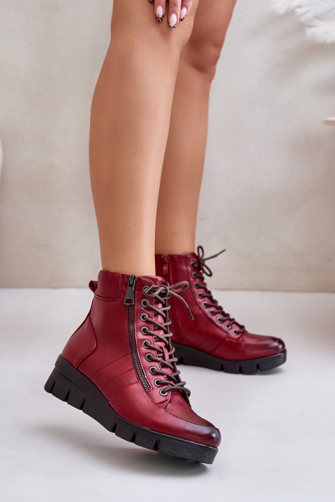 Light Warm Women's Ankle Boots On Platform And Wedge Burgundy Savindria