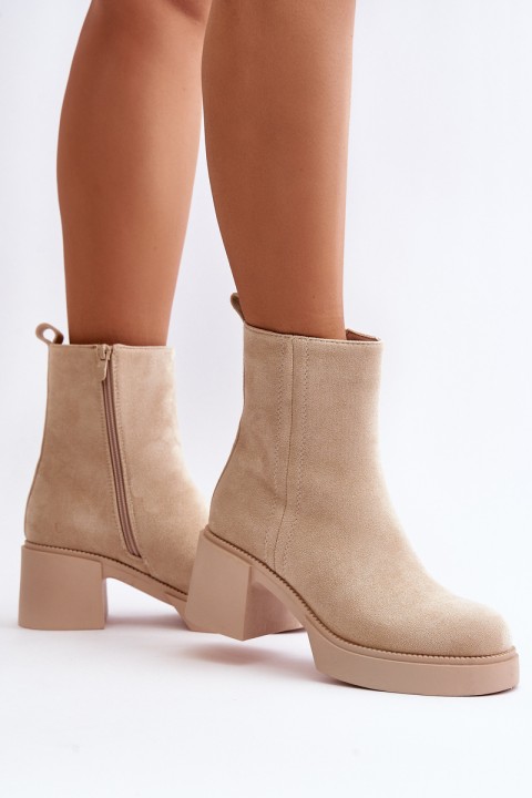 Eco Suede Women's Heeled Boots Insulated Light Beige Meriluna