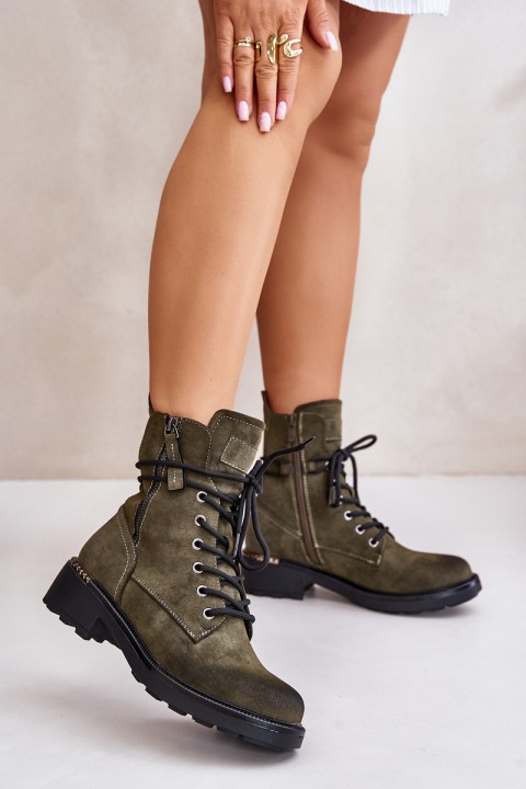 High Worker Boots With Zippers Dark Beige Maisa