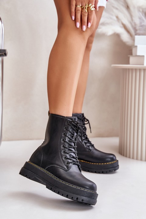 Warm Ankle Boots Workers Made of Eco Leather with Zipper Black Naleli