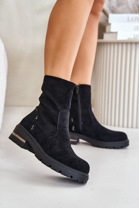 Warm Women's Boots Made Of Eco Suede With Zipper Black Narilie