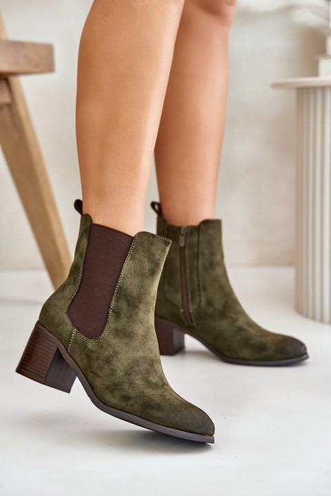 Insulated women's ankle boots on heel dark green Radeya