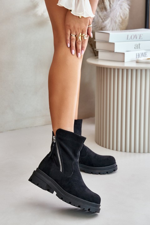 Warm Lined Ankle Boots On Flat Heel Made Of Eco Suede Black Reloma