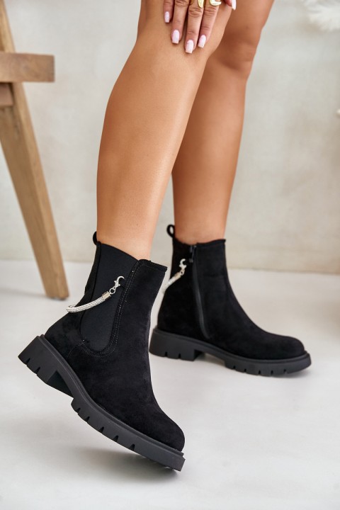 Insulated ankle boots with zipper and decorative strap black Labenne