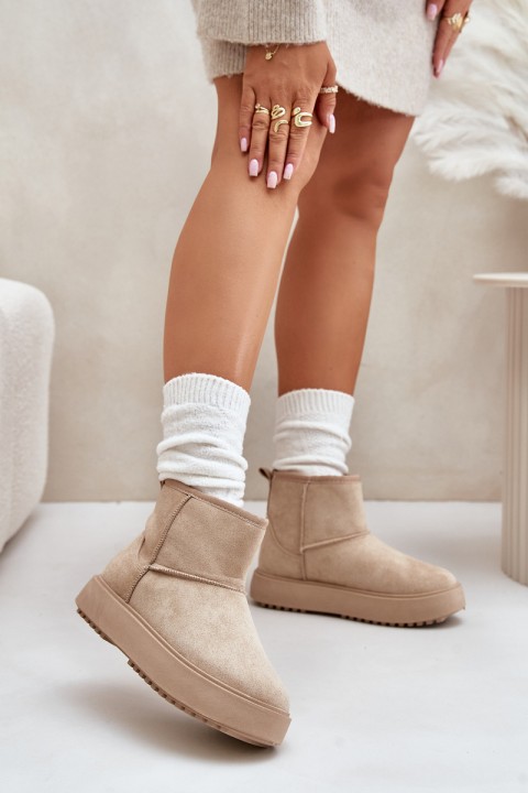 Women's Snow Boots On Platform Made Of Eco Suede Beige Atteria